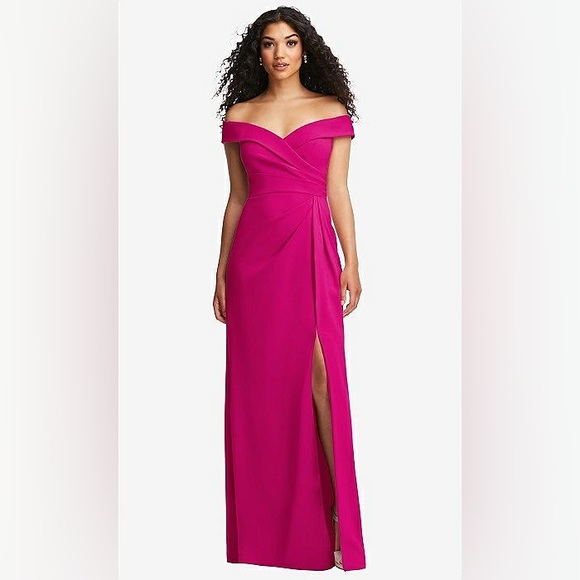 After Six Dresses & Skirts - New After Six CUFFED OFF-THE-SHOULDER PLEATED FAUX WRAP MAXI DRESS THINK PINK 6R